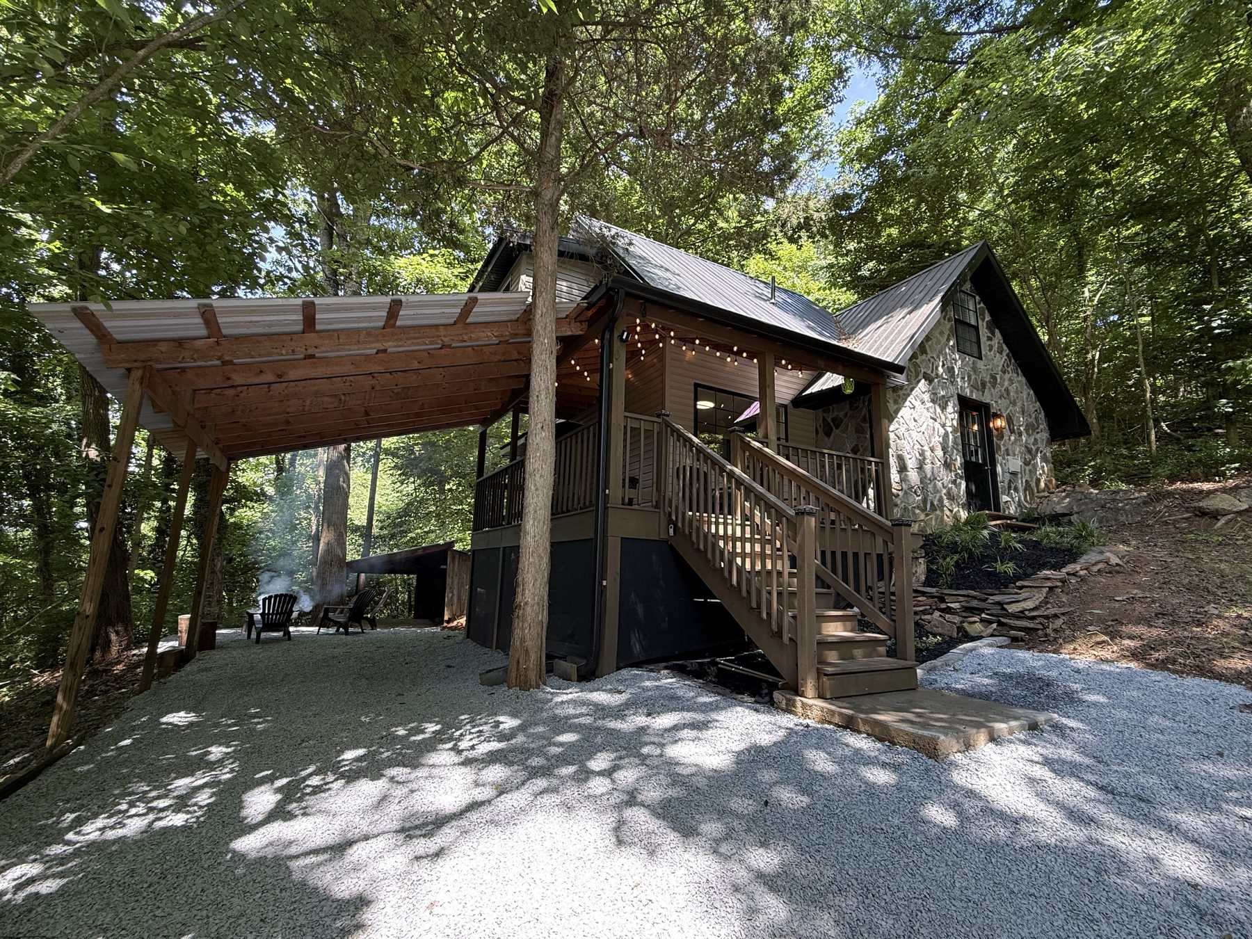 Cabin front with carport