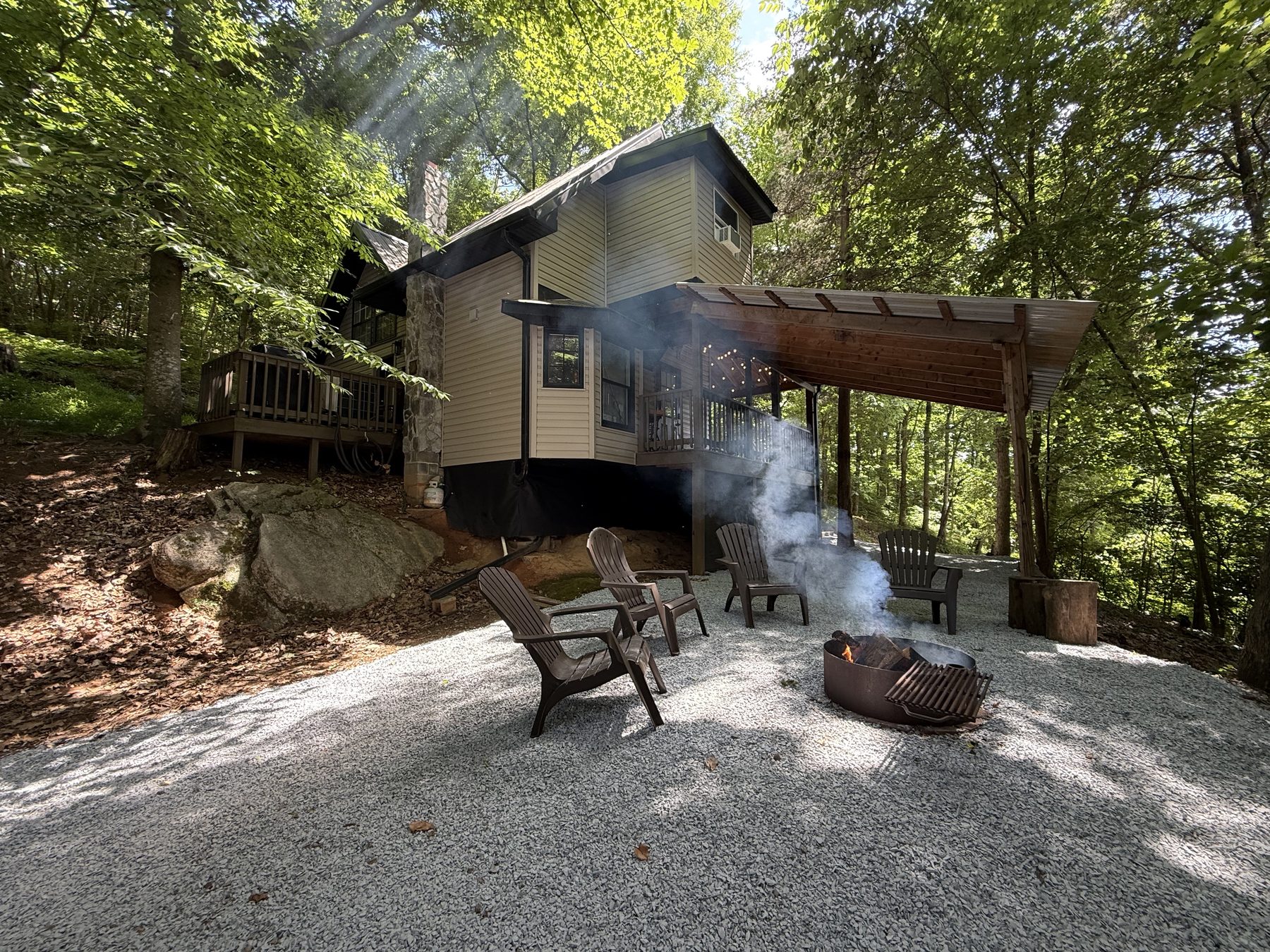 Cabin fire pit and exterior
