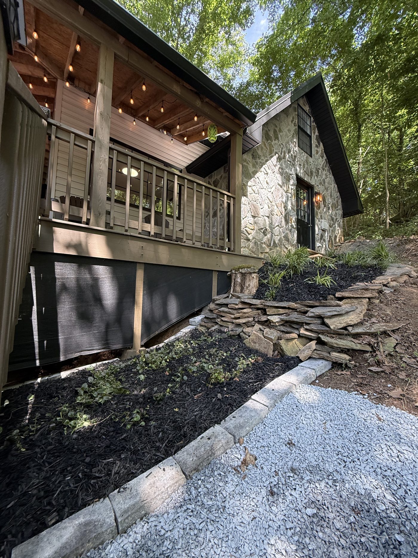 Stone exterior and covered porch