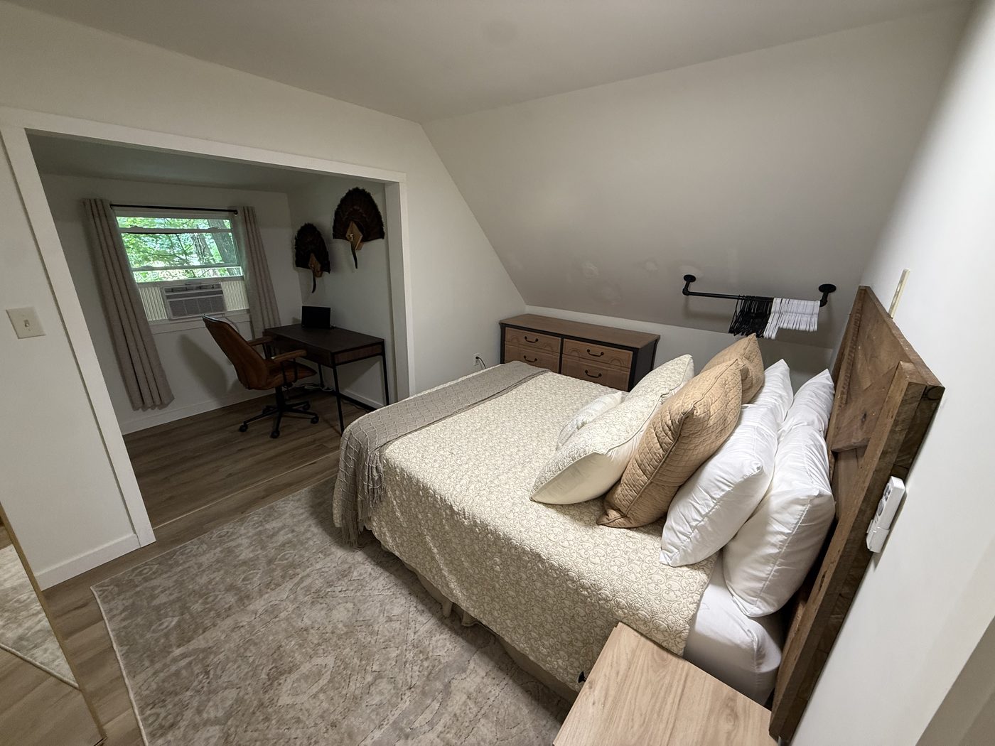 Master bedroom — queen bed, half bath & office
